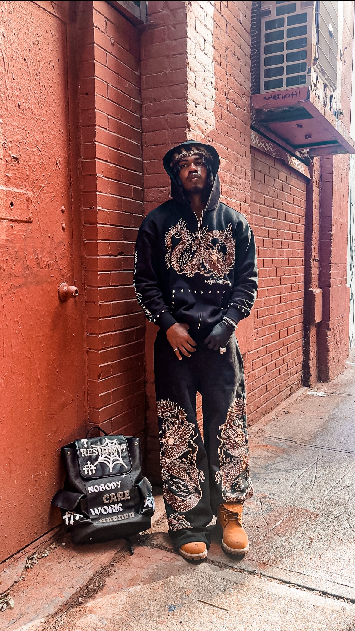 M.Y.D Dragon Rhinestone Zip Hoodie