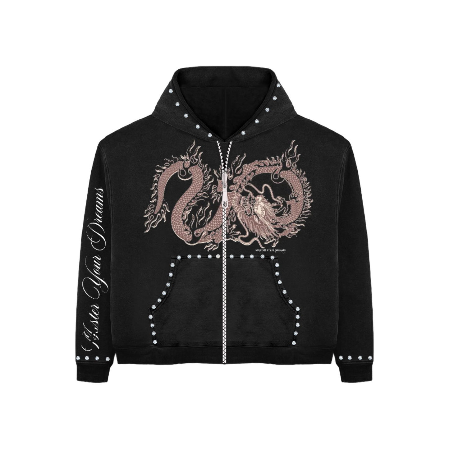 M.Y.D Dragon Rhinestone Zip Hoodie